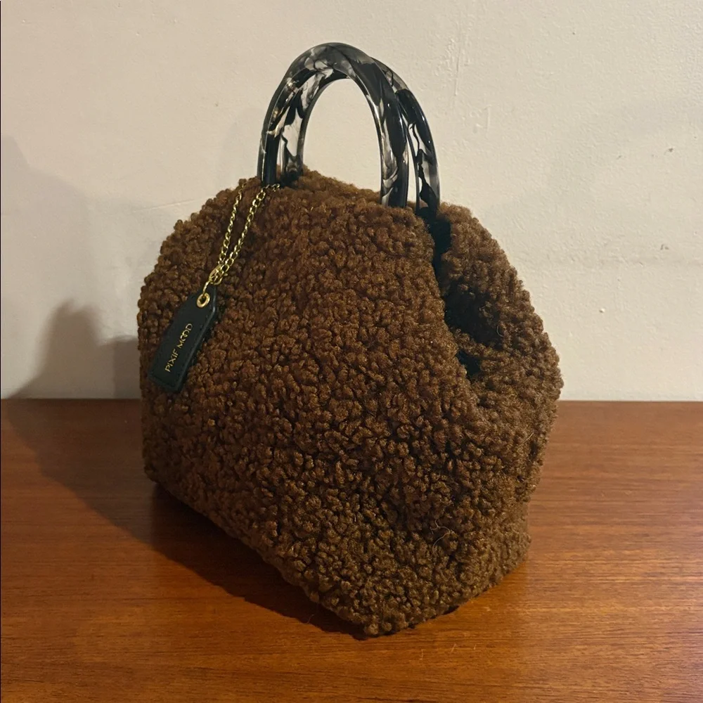 NWT PIXIE MOOD - Small Dumpling Tote in Dark Brown Shearling - Picture 2 of 15